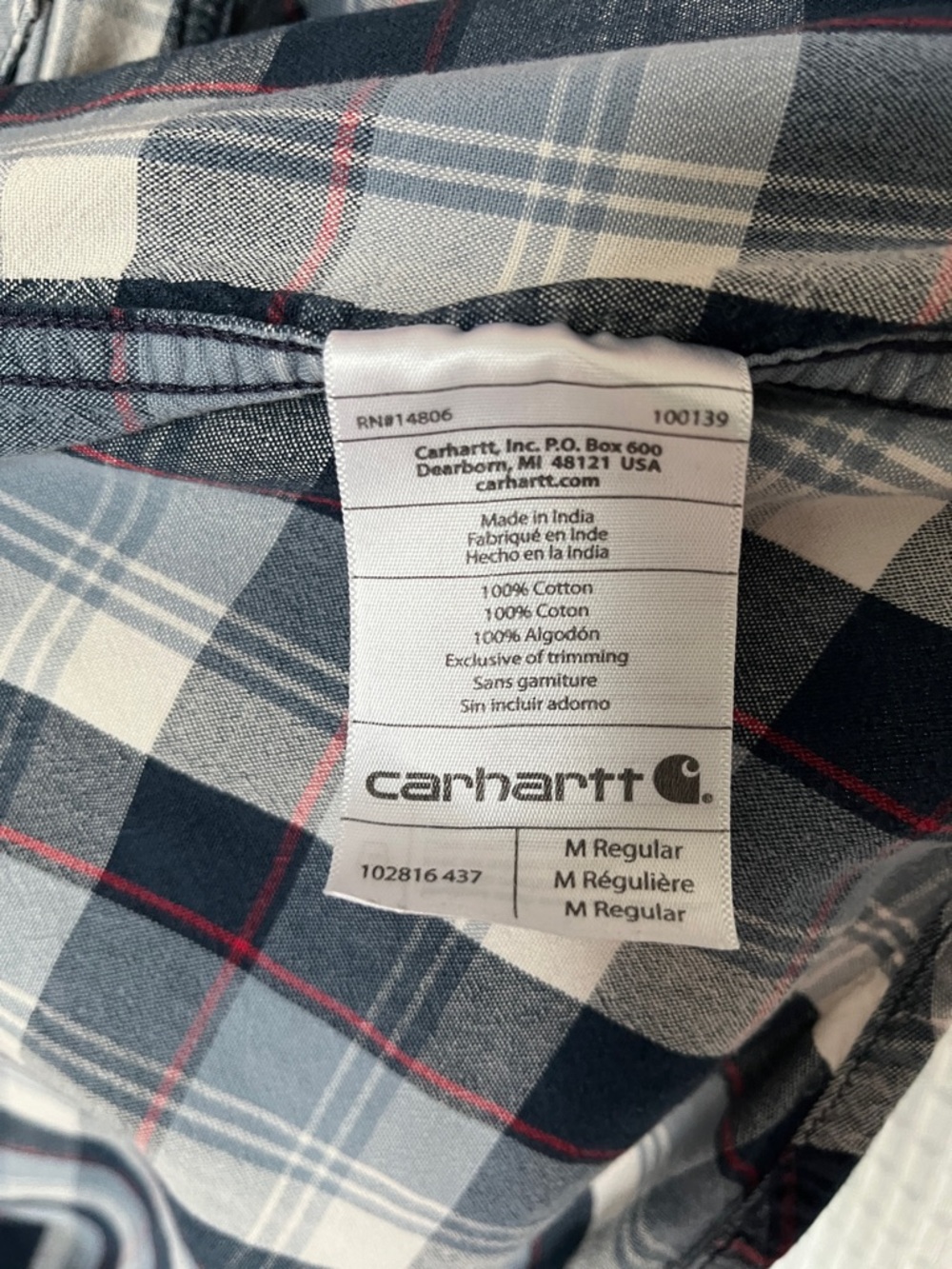 Carhartt Plaid Shirt M Relaxed Fit Blue Gray Cotton Distressed Workwear Classic - Picture 8 of 9